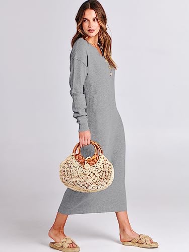 Image of ANRABESS Women Long Sleeve Button V Neck Oversized Casual Loose Fit Waffle Knit Fall Midi Sweater Dress 2026 Trendy Outfits