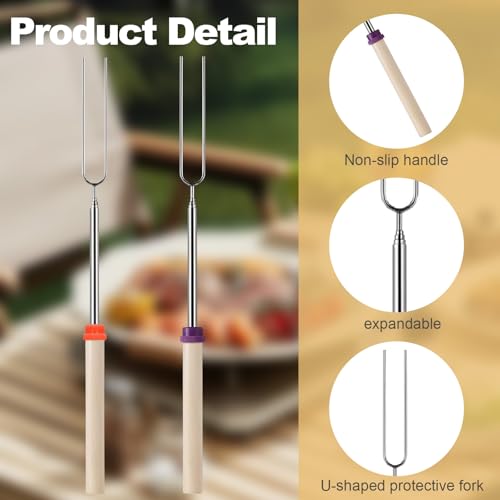 8er-Satz Grillspieße Lagerfeuer,Einziehbarer Marshmallow Spieße,Lagerfeuer Spieße Lang,Rostfreie Stähle Stockbrot Spieße,für Camping,Gartenparty,Grillparty