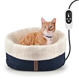 Petace Heated Cat Bed with Auto Shut Off Timer, 17.7" x 13.7" Adjustable Temperature Indoor Pet Heating Cushion Bed for Kittens, Cats, Puppies and Small Dogs, Blue