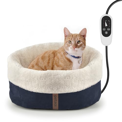 Petace Heated Cat Bed with Auto Shut Off Timer, 17.7" x 13.7" Adjustable Temperature Indoor Pet Heating Cushion Bed for Kittens, Cats, Puppies and Small Dogs, Blue