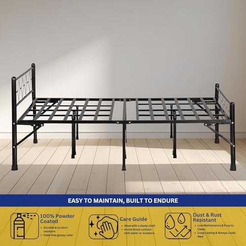 Image of DELITE KOM Dory Foldable Metal Bed | King Size (6.4ft x 6ft) | Portable | No Installation | Strong Steel Frame | Powder Coated | Heavy Load | for 75 inchx72 inch Mattress | Glossy Black | 1 Year Warranty