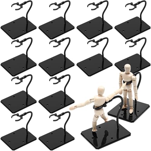 Image of Wonderjune 12 Pcs Action Figure Stands for 8 to 12 Inches Dolls Flexible Assembled Action Figure Display Holder with Adjustable Metal Support Arm Stands Base(Black)