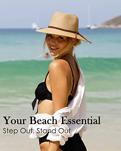 Furtalk Sun Hats For Women Summer Wide Brim Uv Upf 50+ Panama Fedora Foldable Packable Straw Beach Hat Khaki #TOP4