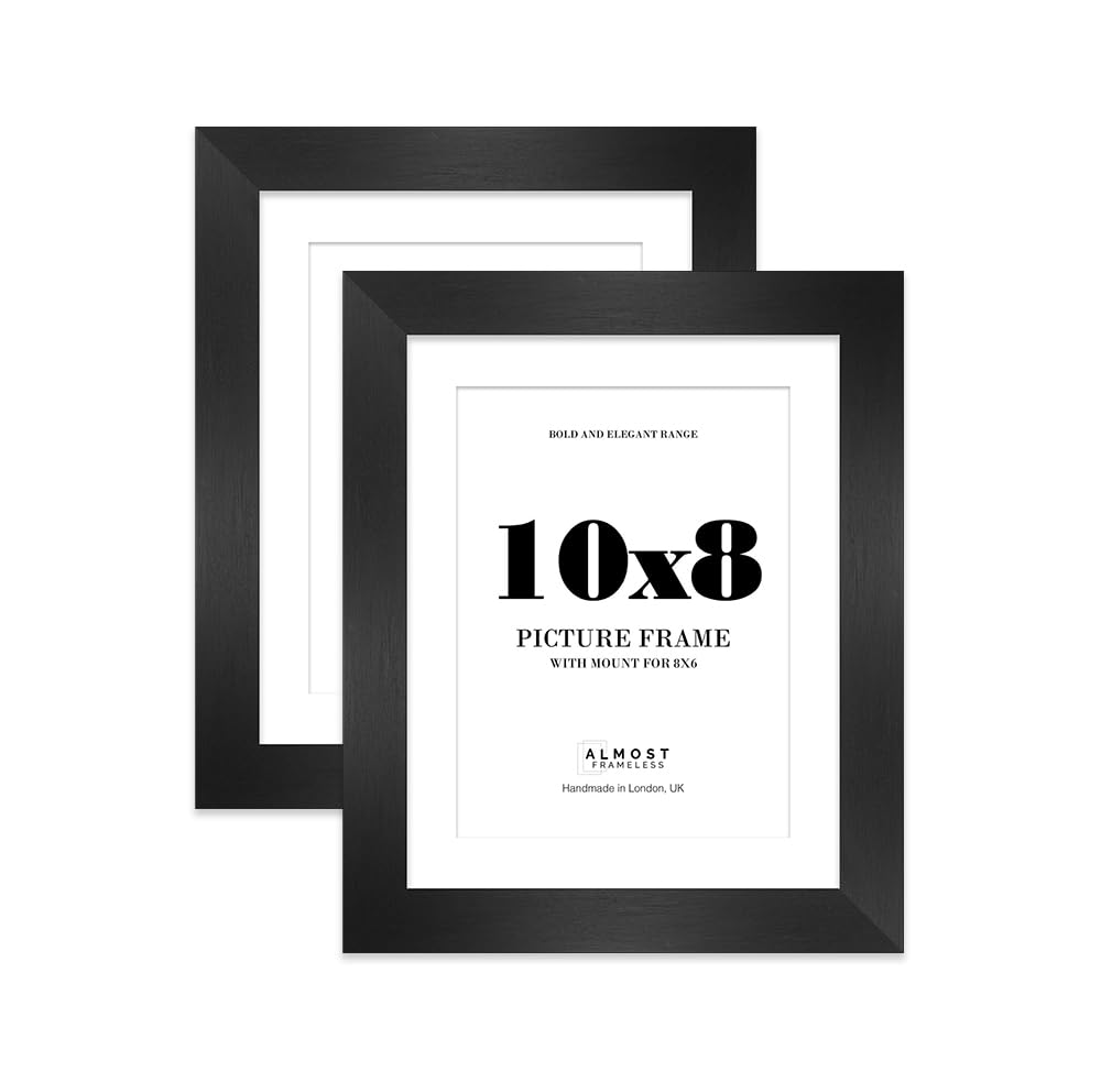 10x8 Black Frame With Mount for 8x6 Pictures 28mm Edge Portrait and Landscape Display with Wall Hooks and Kickstand, 2 Pack