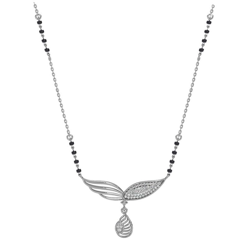clara 925 Sterling Silver Jivika Mangalsutra Tanmaniya Pendant With Black Beads Chain | Platinum Plated, Swiss Zirconia |Gift for Women-picture-0