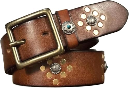 Sress belts Studded Vintage Cowboy Biker Punk Hip Hop Belt with Stainless Steel Pin Buckle Casual Belts