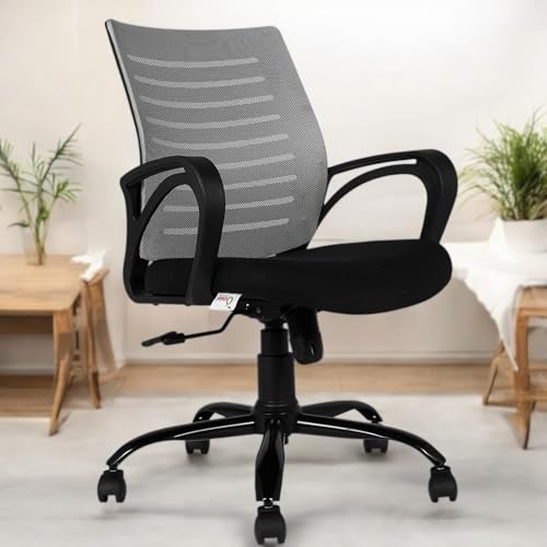 Image of OOLIVE Star OC10 Ergonomic Mesh Mid Back Office Chair | Ergonomic Office, Study, Revolving, Computer Chair for Work from Home Heavy Duty Metal Base, Seat Height Adjustable (Grey)