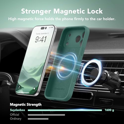 Image of Magnetic for iPhone 17 Pro Case, Compatible with MagSafe, [Full Camera Protection][Screen Protector] Silicone Shockproof Protective Phone Case for iPhone 17 Pro 6.3 inch, Midnight Green