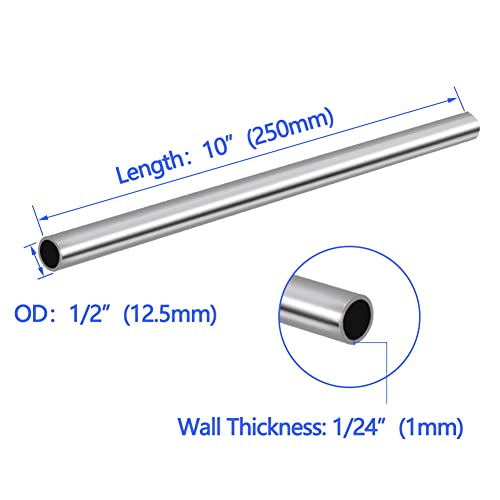 Tynulox 1/2" Od 304 Stainless Steel Tube, Thickened Pipe Wall & Weldable Tubing, Round Metal Pipe Industrial Straight Tube 10 Inch Length (4 Pcs) #TOP1