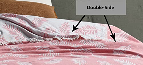 Wellstil Lotus | 2-Layer Muslin Blanket • King Size Turkish Cotton Blanket • Cozy Jacquard Woven Bedspread • Vintage Boho Throw Blankets For Sofa, Couch • Breathable Blanket 82X95 Inches (Coralle) #TOP1