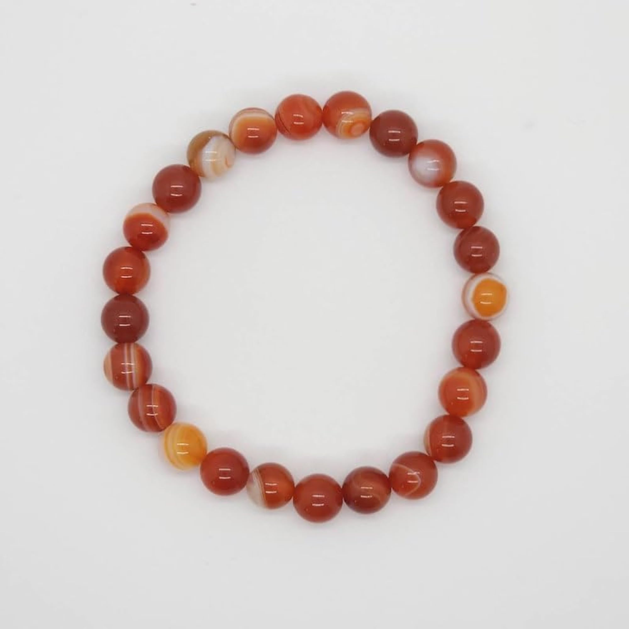 Unisex Natural Red Banded Carnelian 8mm Bead Stretchable Bracelet