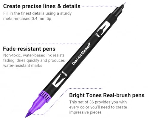 Image of Corslet 12 Pcs Dual Tip Brush Pens Vibrant Colours for Mandala Colouring Professional Dual Tip Felt Tip Pens with Flexible Brush Tip & Extra Fine Liner Tip for Detailed Artwork Watercolour Markers