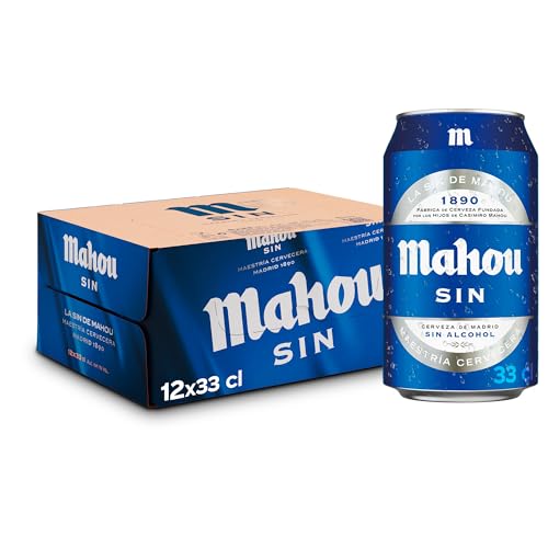 Mahou Cerveza Sin Alcohol, Pack 12 Latas x 33cl, Cerveza Mahou 0.0, Auténtico Saber Cervecero Pale Lager, Refrescante Cerveza 0.0% Vol. Alcohol