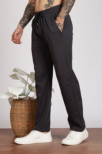 Image of Men's Slim Fit Trouser | Casual Bottoms with Elastic Waist & Drawstring | Soft Stretchable Fabric | Stylish Straight Fit Trousers for Office, Travel & Daily Use
