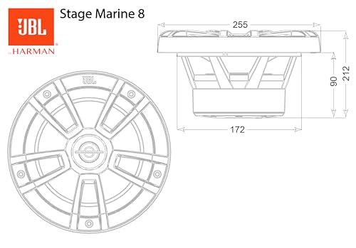 JBL Stage Marine Lautsprecher Wasserdicht 8 (200mm) - 375 Watt Zwei-Wege Hoch-Seetaugliche Bootslautsprecher - UV und Salzwasser resistente Outdoor Einbaulautsprecher - Farbe: Weiß