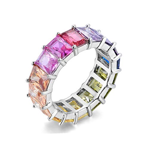 NYC Sterling Women's .925 Silver Emerald Cubic Zirconia Rainbow Eternity Ring (7)