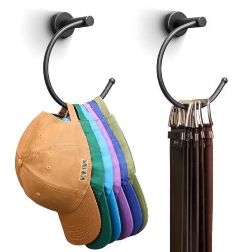 Volnamal Hat Organizer for Baseball Caps, 2 Pack Metal Belt Rack Wall Hat Rack for Baseball Caps, Hat Holder Storage Organizer, Wall Mount Hat Hanger Closet Organizers and Storage for Ties Belts