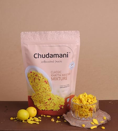 Chudamani Classic Khatta Meetha Mixture, Traditional Handmade Cooked Snacks, Crunchy Snack Mix with Puffed Rice, Sev & Spices -250gm