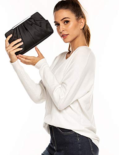 Expouch Womens Pleated Satin Evening Handbag Clutch Navy Clutch Purse With Detachable Chain Strap Wedding Cocktail Party Bag #TOP6