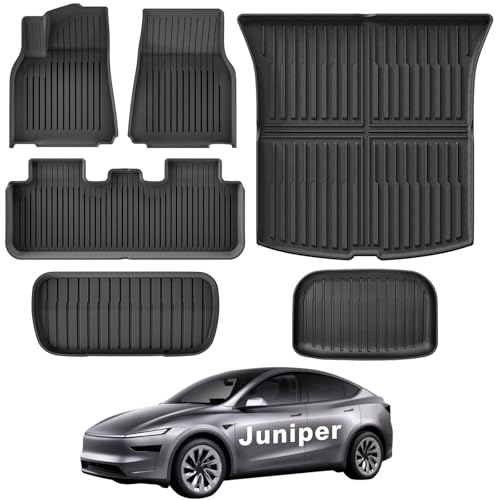 Weize New 2025 Tesla Model Y Juniper Floor Mats and Cargo Liners 5-Seat All Weather Non-Slip Floor Liners and Cargo Trunk Mats Accessories, Set of 6 Mats (ONLY for Tesla Model Y Juniper)