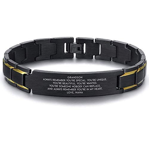 MakeAGift To My Grandson From NANA. My Grandson, You're Special. You're in my heart. Black Stainless Steel Bracelet. Grandsons Gifts From Grandmother. Graduation Gifts To Grandson From Grandparents