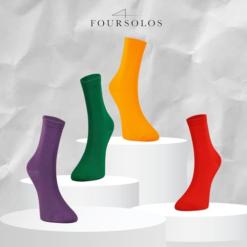 Women's Cotton Socket Socks 4 Pack (Green, Purple, Yellow, Red)2