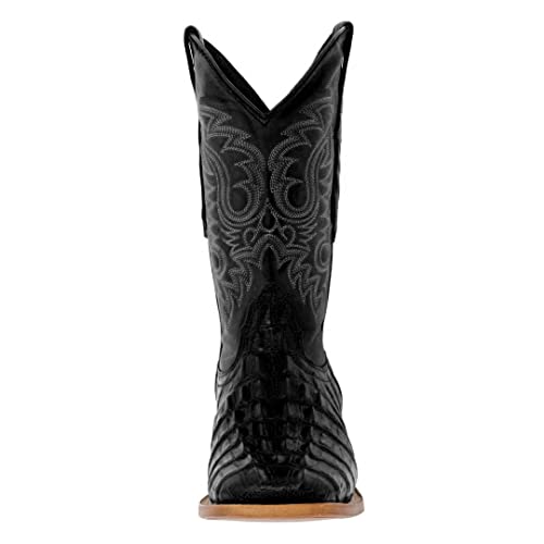 Mens Black Western Leather Cowboy Boots Crocodile Tail Print Square 7 2E Us #TOP2