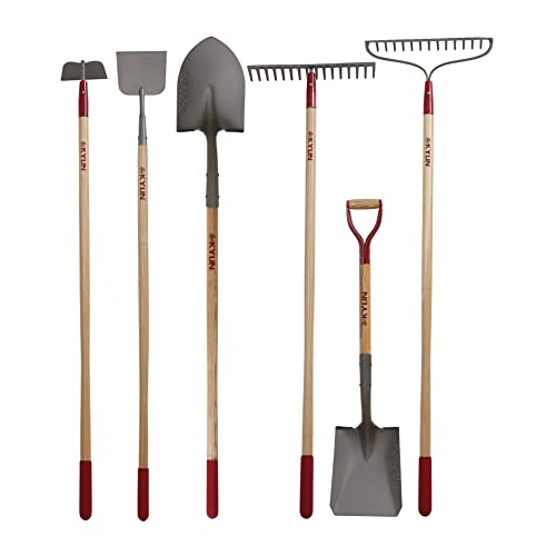 KYLIN 6-Piece Pro Long Ash Handle Garden Tools Set for