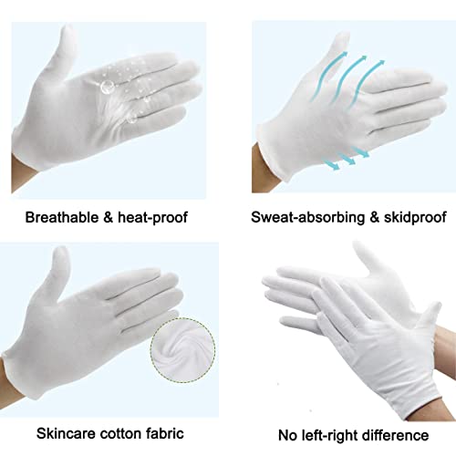 12Pairs White Cotton Gloves For Eczema And Dry Hands - Breathable Work Glove Liners - Moisturizing Spa Gloves - Soft Jewelry Inspection Gloves - Stretchy Fit Cotton Cloth Gloves For Most Women #TOP1