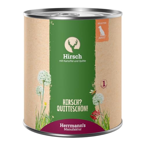 Herrmann's Hirsch mit Kartoffel und Quitte - Selection Adult Nassfutter für Hunde - 6X 800g