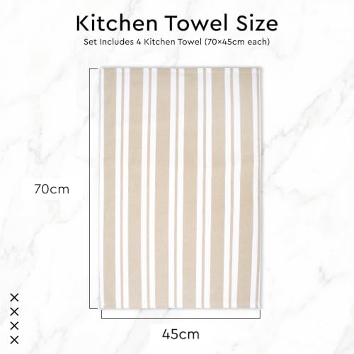 Image of Encasa XO Kitchen Towels Cotton Pack of 4 | 70x45 cm, Franca Beige Combo - Dish Cloths | Highly Absorbent Cleaning & Wiping Cloths for Kitchen | Reusable Tea Towels
