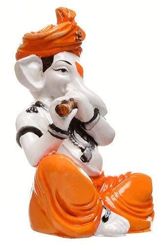 NRSON® Handcrafted Lord Ganesh Playing Basuri Ganesha ganpati ji Idol Murti for Pooja,Gift, Office Desk& Home Decor,Table Decor showpiece for Living Room Statue for Entrance 2