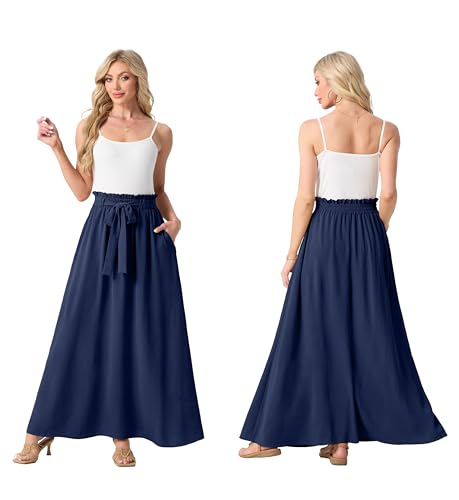 Lepunuo Casual Skirts Summer High Waisted Flowy Maxi Skirts Trendy Cute Ladies Skirts with Pockets — view 4