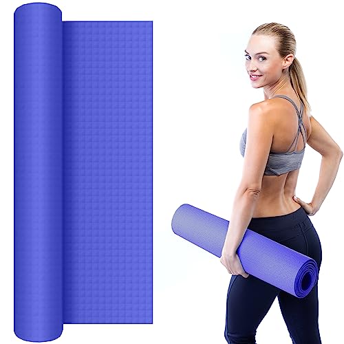 ZENO Yoga Mat | 3mm Exercise Fitness Foam Mat | Non-Slip Padded High Density Mat | Great for Yoga, HiiT, Pilates, Gymanstics | Includes Free Carry Bag | (Blue)