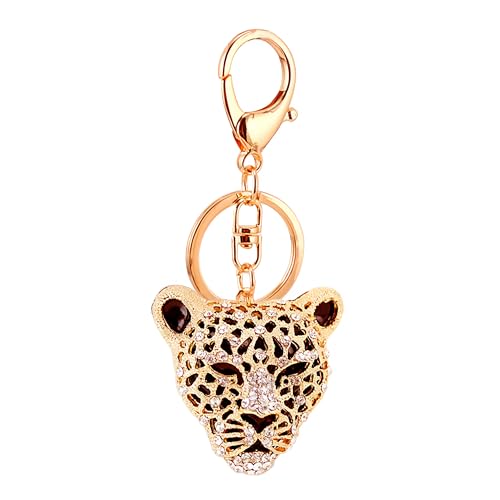 MAGIKON Gold Leopard Keychain Rhinestone Cheetah Head Charm 2in