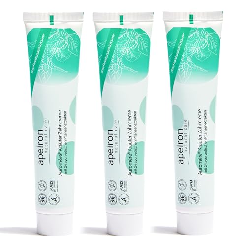 Apeiron Ayurvedische Kräuter Zahncreme 6x 75ml – Vegane Fluoridfrei Zahnpasta – Zahnpaste für natürliche Zahnpflege – Weiße zähne & Mundgeruch bekämpfen ohne Tenside oder synthetische Zusatzstoffe