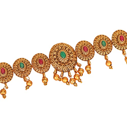 Gold Plated Waist Belt For Women Red & Green Stone Studded Bridal Kamarbandh Perfect Kamarpatta For Weddings, Karwachauth & Festive Gifting3
