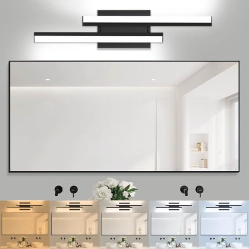 Image of Bathroom Light Fixture Over Mirror 5CCT LED Retractable Vanity Light Bar | 24 Inch Modern Dimmable Black Bathroom Lamp IP44 25W 2200LM - Wall Light Fixture ETL Certified (1 Pack)