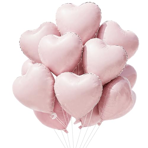 TONIFUL 15 Pcs Baby Pink Heart Balloons 18 Inch Heart Shape Foil Balloon