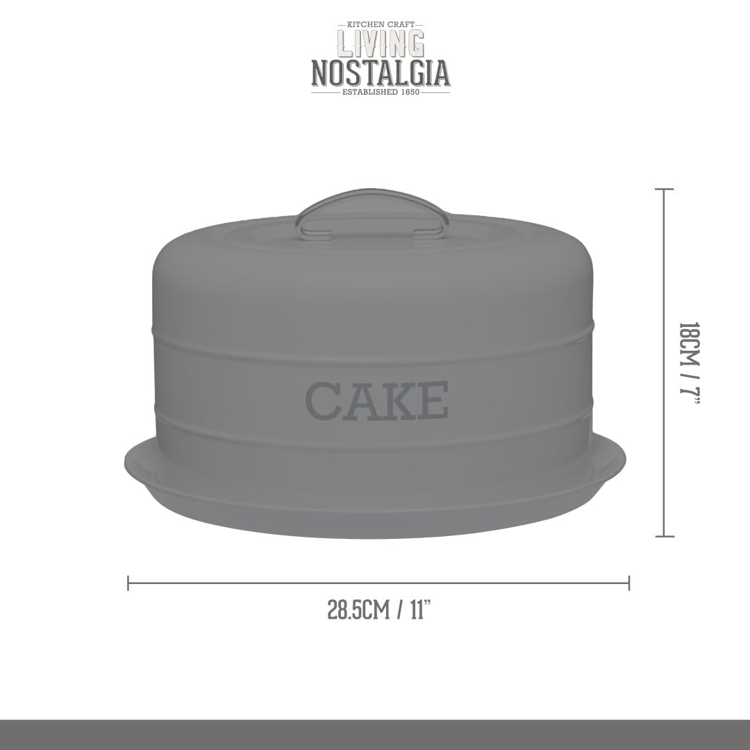 KitchenCraft Living Nostalgia Kuchendose, luftdichte Kuchendose / Kuchenkuppel, 28,5 x 18 cm - French Grey