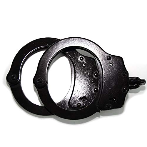 Ace Martial Arts Supply Professional Heavy Duty Black Hinged Police Style Handcuffs Double Lock (Black Chain) #TOP3