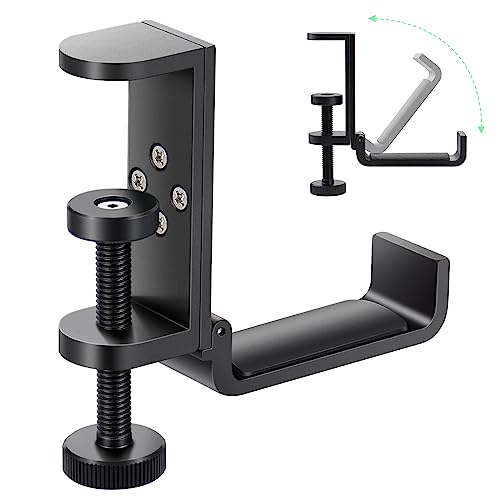 Shinewider All Aluminum Foldable Headphone Holder for Desk, Headset Stand for Desk,Backpack Holder Hook for Desk,Table Bag Hook,Under Desk Clamp Hook for Gaming PC Accessories,Black