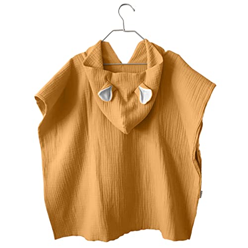 MIMUSELINA. Poncho Bebe de Muselina. Toalla de Gasa de algodón para bebés. Poncho Ligero de bambula, Absorbente, Secado RÁPIDO. Poncho Toalla bebés y niños. Poncho Playa, Poncho Piscina (Mostaza)