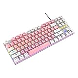 Generic ゲーミングメカニカルキーボード 87キー 青軸 ブルーバックライト – 人間工学設計 静音タッチ 対応ラップトップ (黄白キーキャップ) (ピンク)