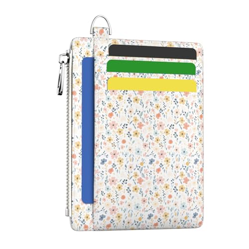 Image of Hancynir Slim Wallet Women Credit Card Holder White Florals RFID Small Mini Card Case Front Pocket PU Leather Thin Travel Zipper Coin Cash ID Window Girls Wallet Gifts