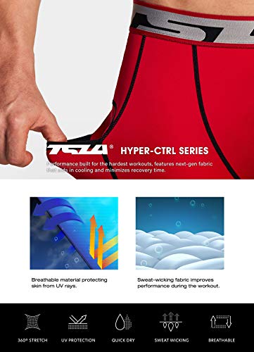 Tsla Men's Compression Pants, Cool Dry Athletic Workout Running Tights Leggings With Pocket/Non-Pocket, Athletic Pocket 2Pack Pants Black/Red, Large #TOP6