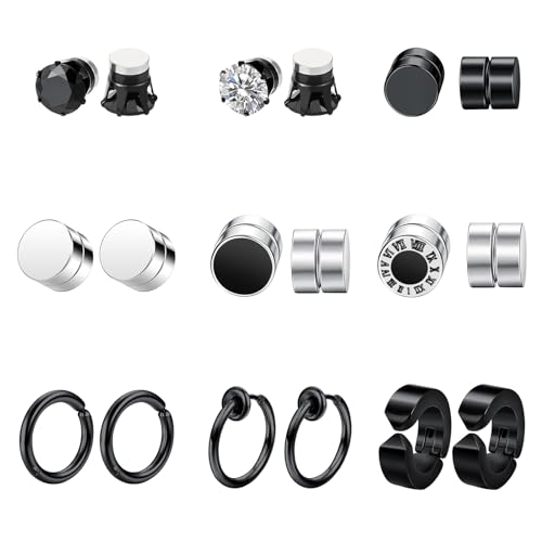 Juego de pendientes redondos y cuadrados de acero negro un regalo de joyería para maridos