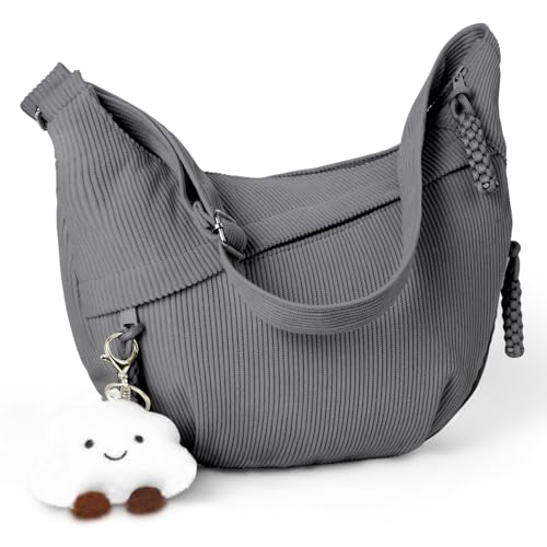Aucuu Crossbody Bag Damen Umhängetasche, Halbmond Crossbody Bag, Cord Tasche Casual Schultertasche, Hobo Halfmoon Bag mit Verstellbarer Schultergurt, Bauchtasche Damen für Arbeit Reisen Alltag