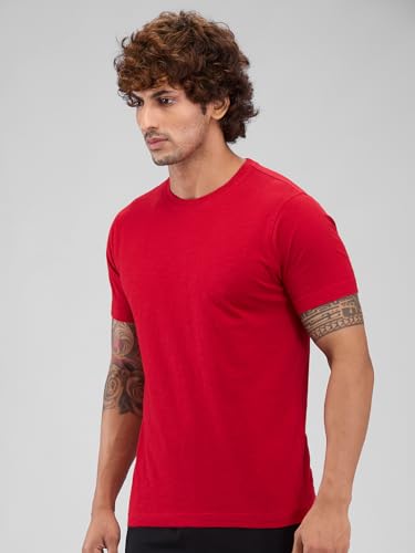 Image of Park Avenue Men Regular Fit Solid Pattern Pure Cotton Round Neck T-Shirt