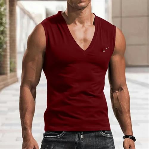 Ropa de gimnasio y camiseta sin mangas de algodón con cuello en V para hombre 2